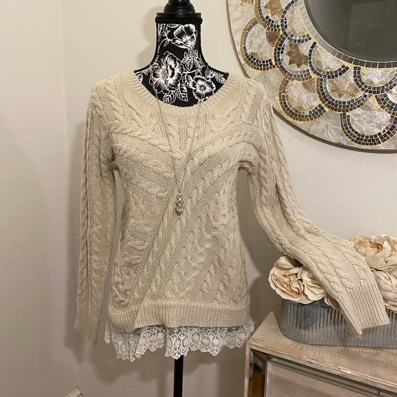 EUC Small Monteau Cable Sweater with sheer lace - Picture 2 of 8